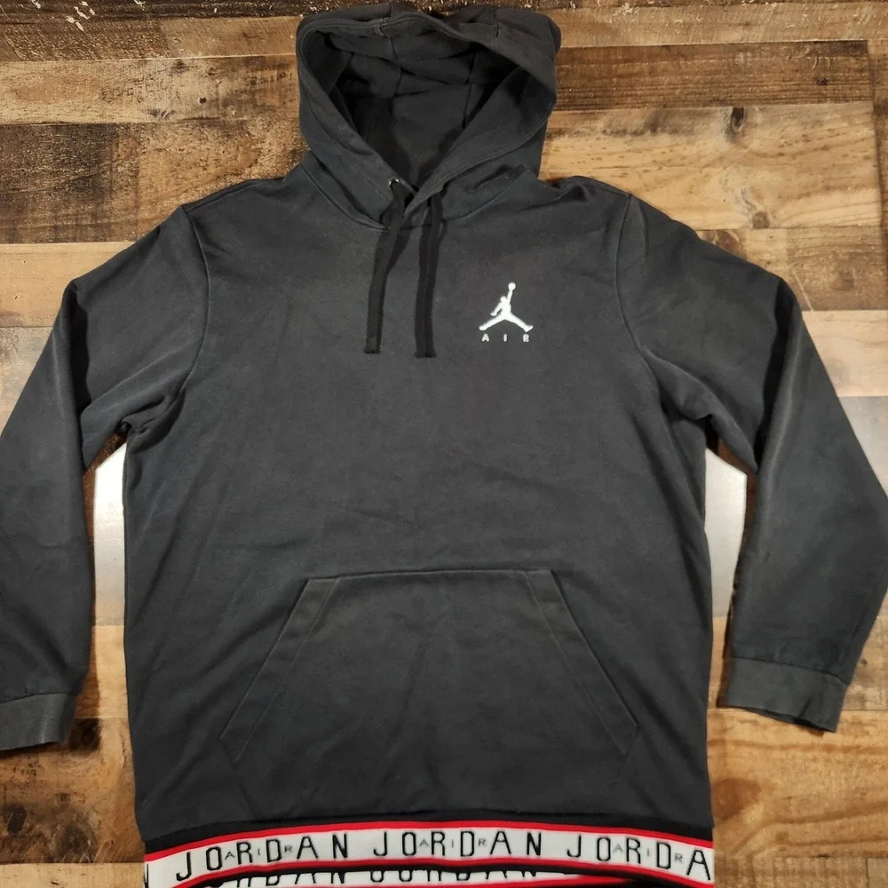 Vintage Nike Air Jordan Hoodie Sweatshirt Men XL Black Jumpman Pullover Monogram